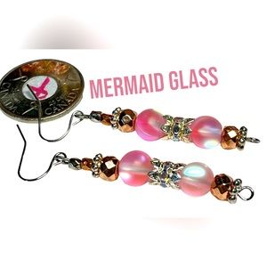 Cute mermaid glass earring in silver and rose gold
